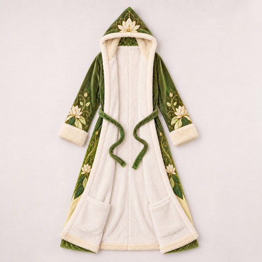 Tiana heated princess robe laid open showing sherpa lining and foot pockets