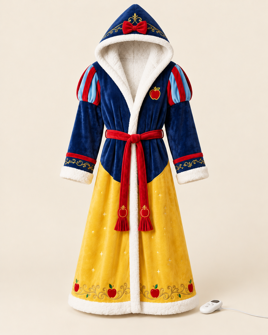 Heated princess robe Royal Apple, navy hood with red bow