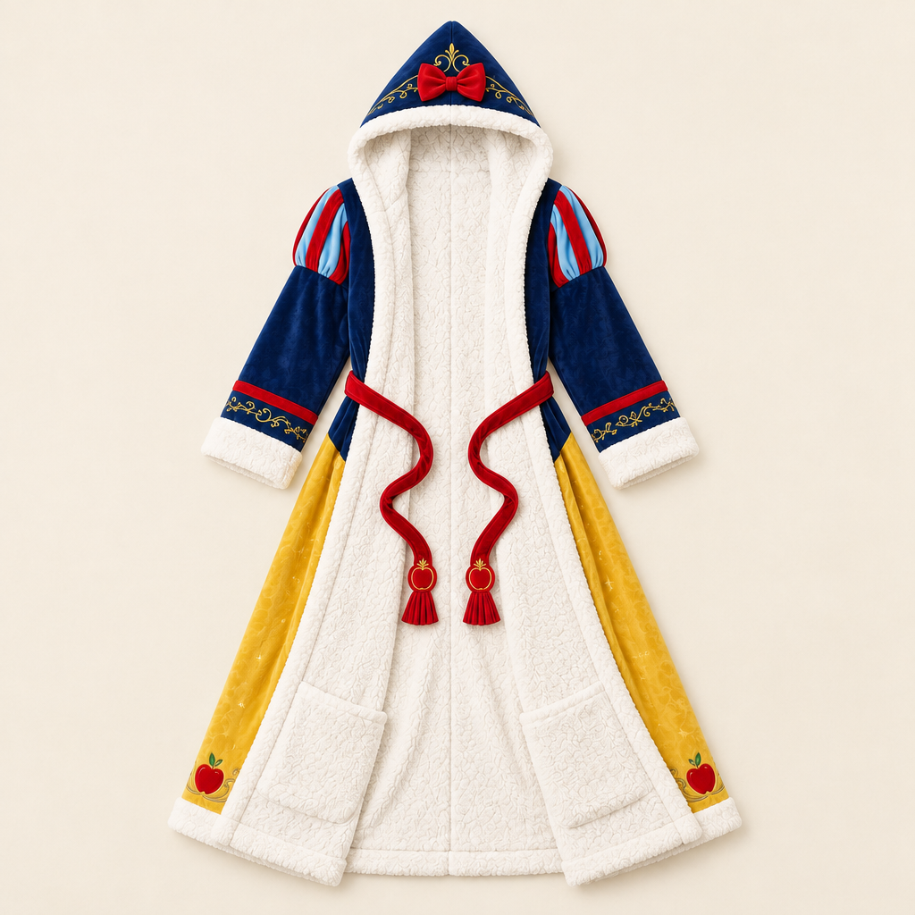 Snow White heated princess robe laid open showing sherpa lining and foot pockets