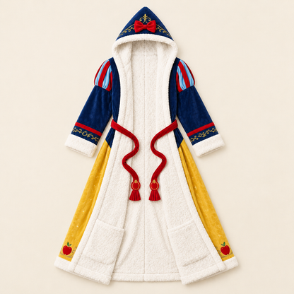 Snow White heated princess robe laid open showing sherpa lining and foot pockets